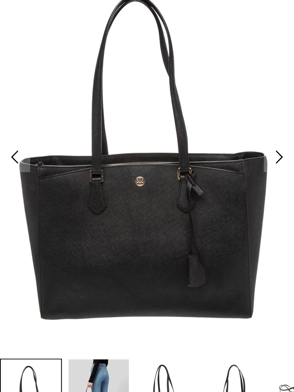 Tory Burch Black Leather Double-Handle Tote - Picture 3 of 7